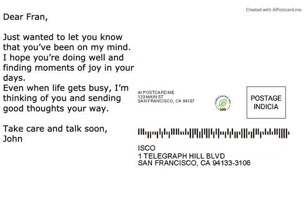 Thinking of you โ back of postcard